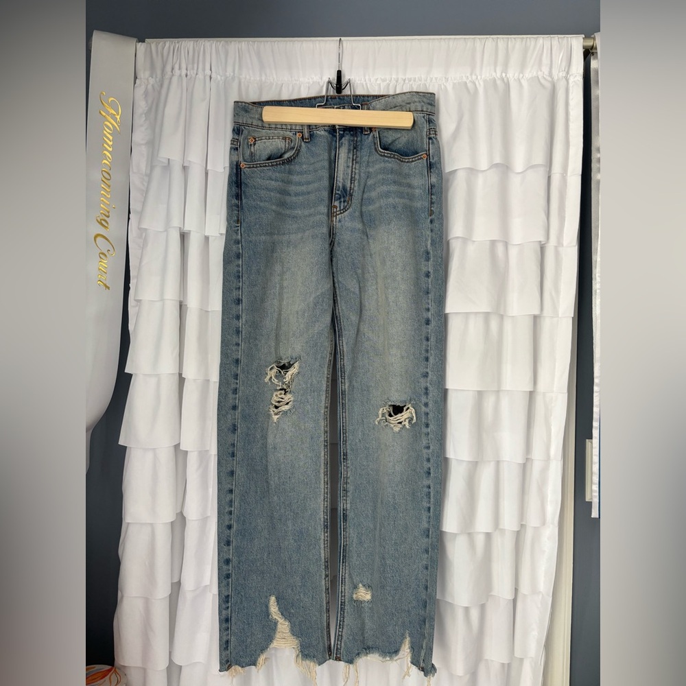 BDG Blue Straight Leg Jeans with Distressed Details